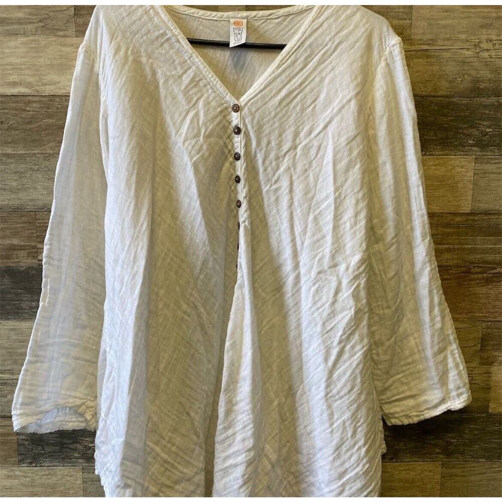 Long Time Sun Women's White YOGA Top V-Neck Long Sleeve Size L/XL Guazy